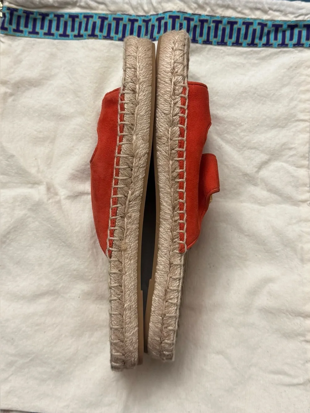 Tory Burch Orange Suede Double-Buckle Espadrille Slide Sandal